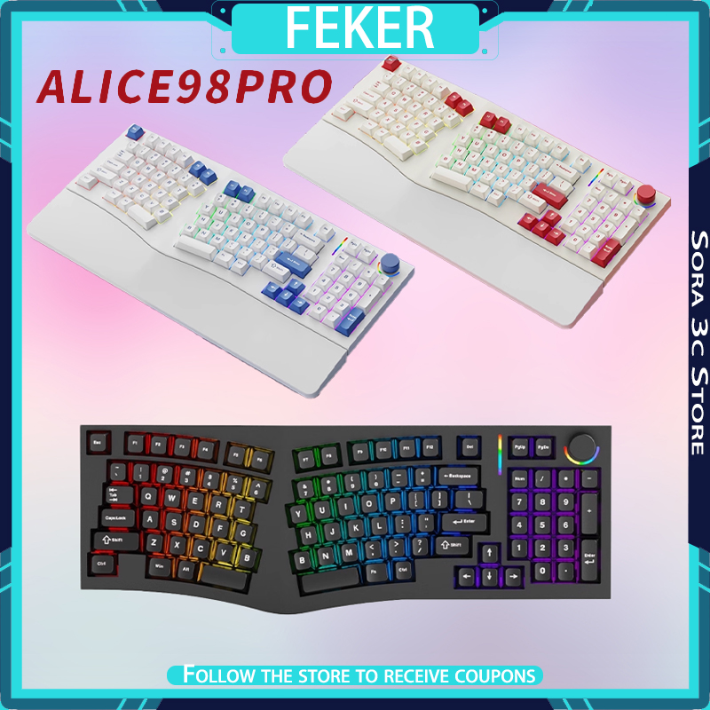 Gaming Keyboard Hot Swappable - FEKER Alice98pro Teclado Mecánico Alien Ergonómico